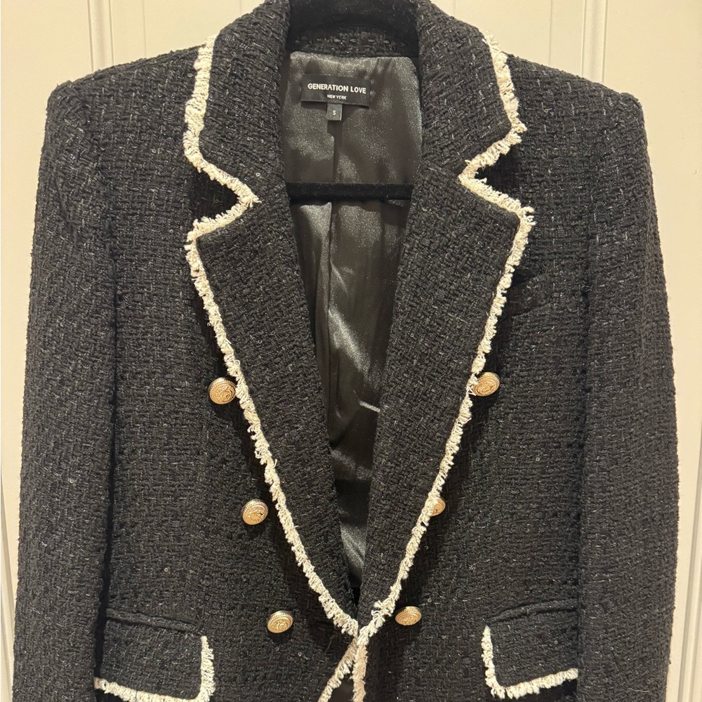 Generation Love Black Tweed Jacket with white trim and Gold buttons
